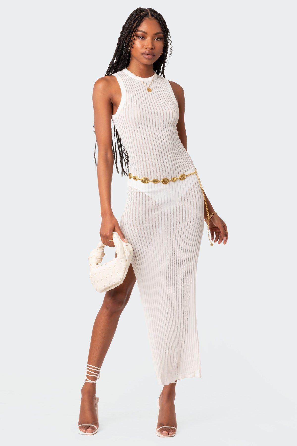 Bree Sheer Knit Side Slit Maxi Dress sold by Edikted product image thumbnail 5