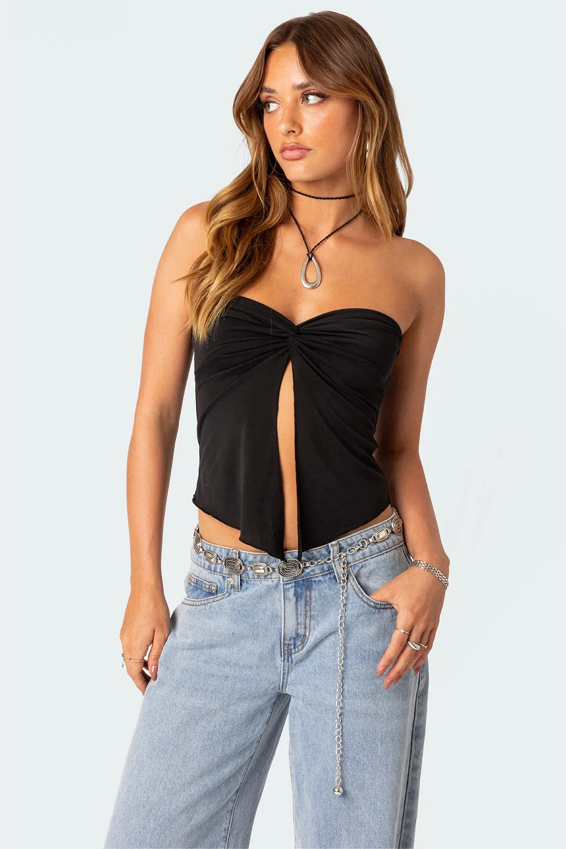 Twisted Split Front Tube Top sold by Edikted