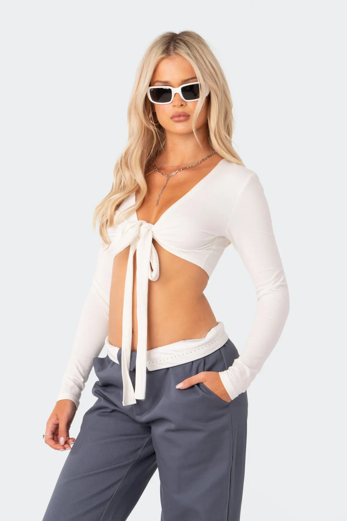 Layla Wrap Crop Top sold by Edikted product image thumbnail 3