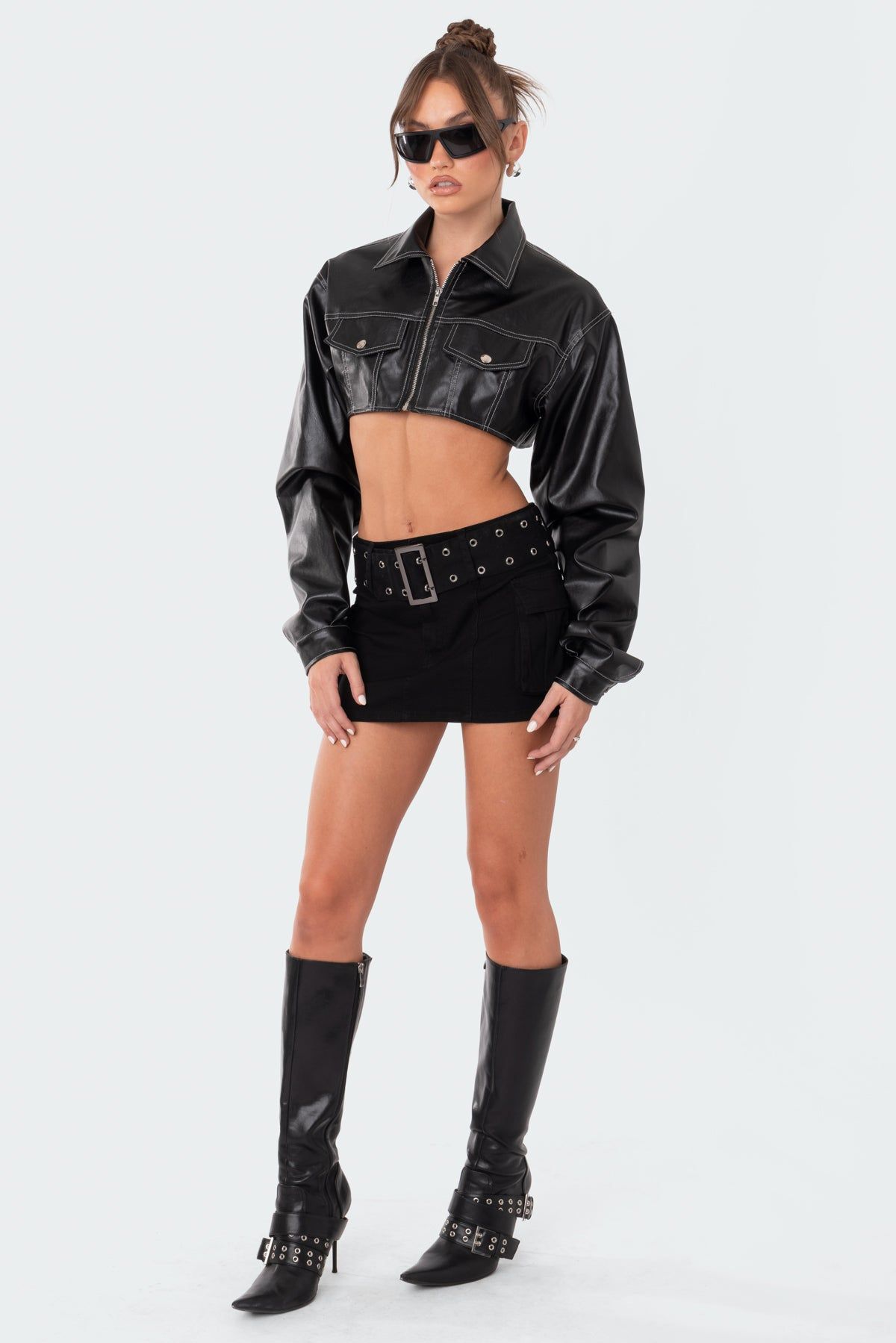 Faye Cropped Faux Leather Jacket sold by Edikted product image thumbnail 3