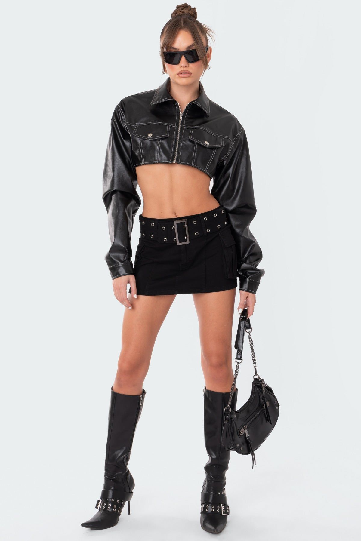 Faye Cropped Faux Leather Jacket sold by Edikted