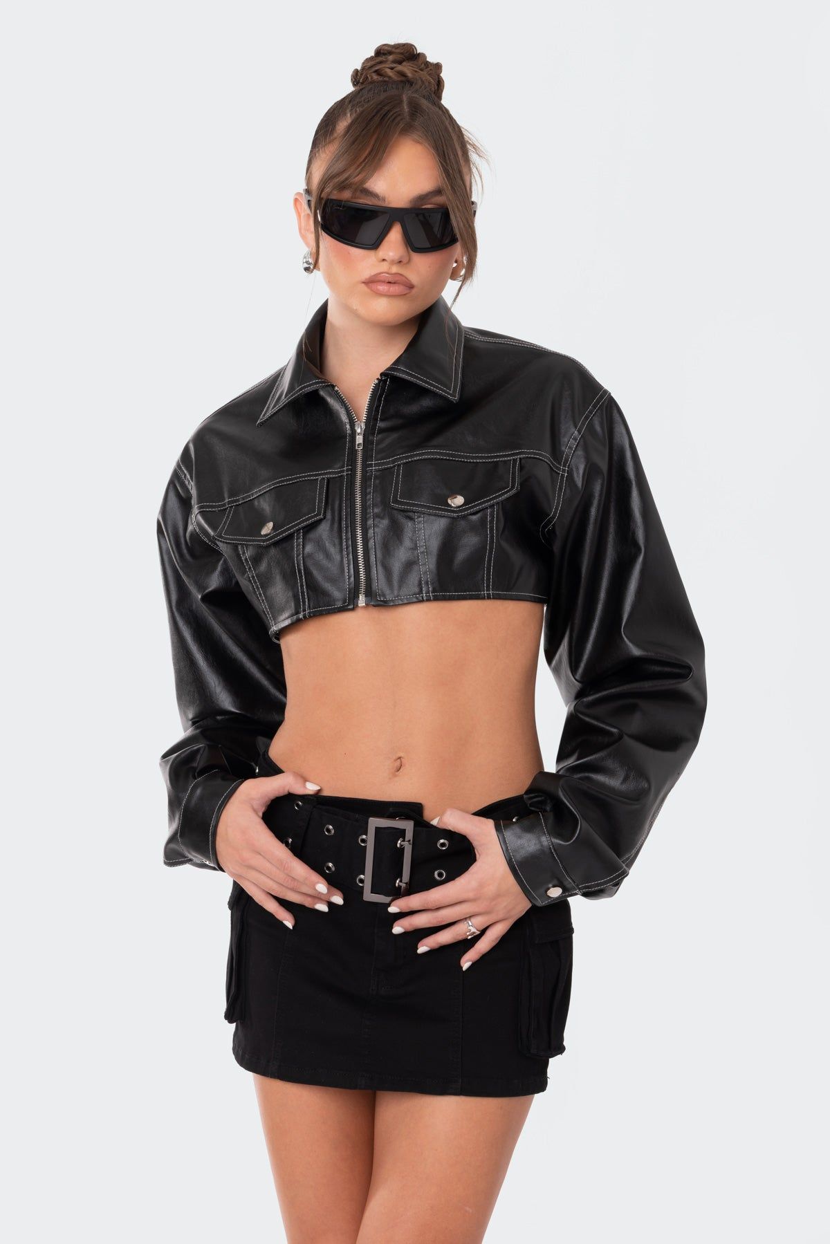 Faye Cropped Faux Leather Jacket sold by Edikted product image thumbnail 2