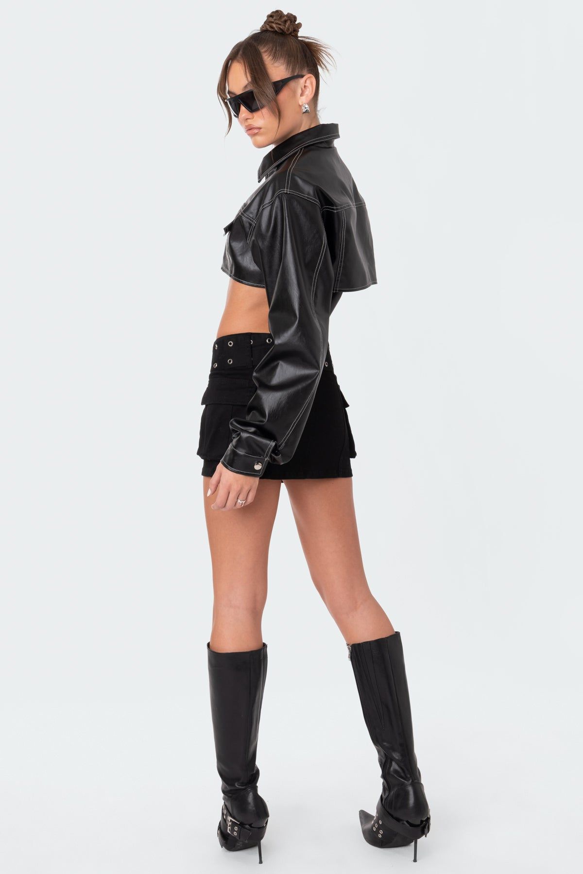 Faye Cropped Faux Leather Jacket sold by Edikted product image thumbnail 4