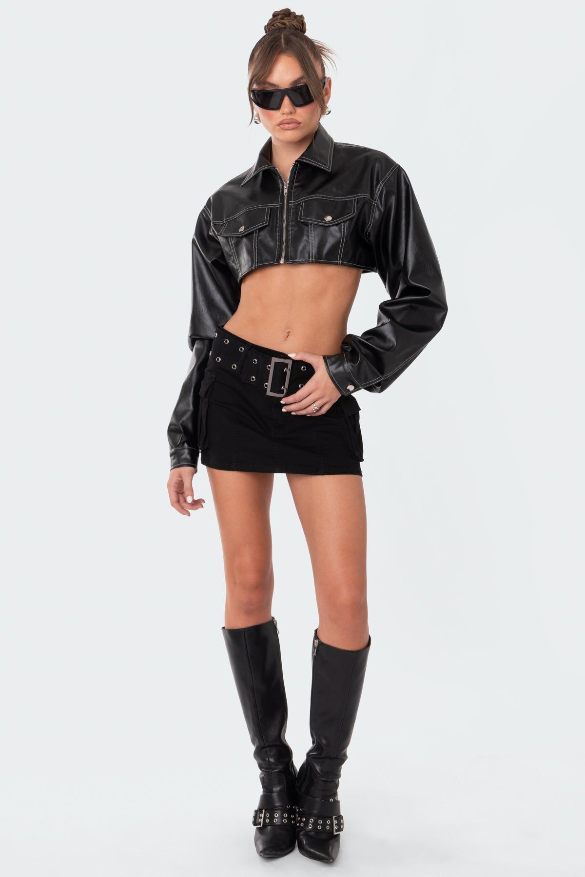Faye Cropped Faux Leather Jacket sold by Edikted product image thumbnail 5