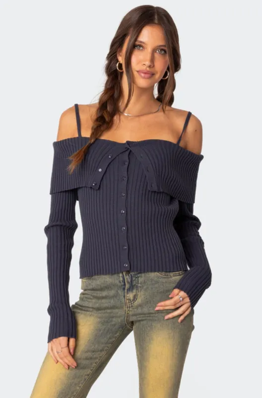 Sparrow Fold Over Knit Top sold by Edikted