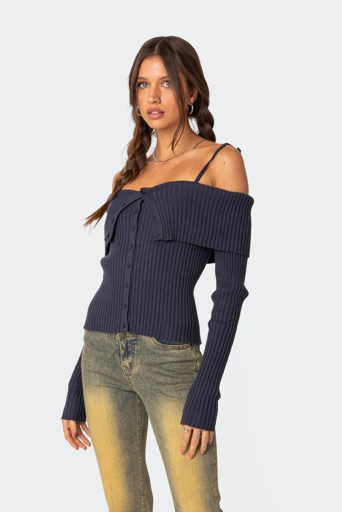 Sparrow Fold Over Knit Top sold by Edikted product image thumbnail 3