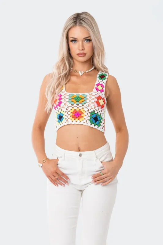 Crochet Granny Square Top sold by Edikted