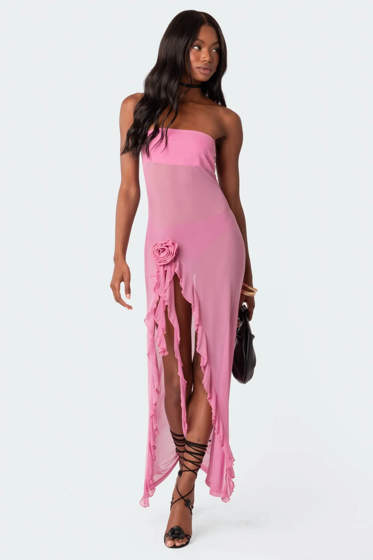 Suri Sheer Mesh Flower Pin Maxi Dress sold by Edikted product image thumbnail 2
