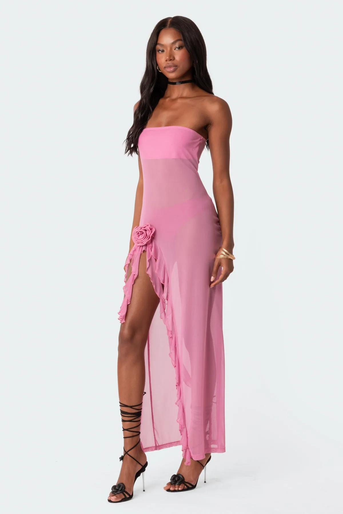 Suri Sheer Mesh Flower Pin Maxi Dress sold by Edikted product image thumbnail 3
