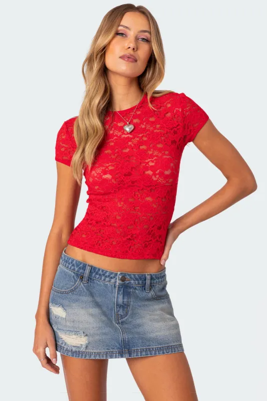 Kaori Sheer Lace T Shirt sold by Edikted