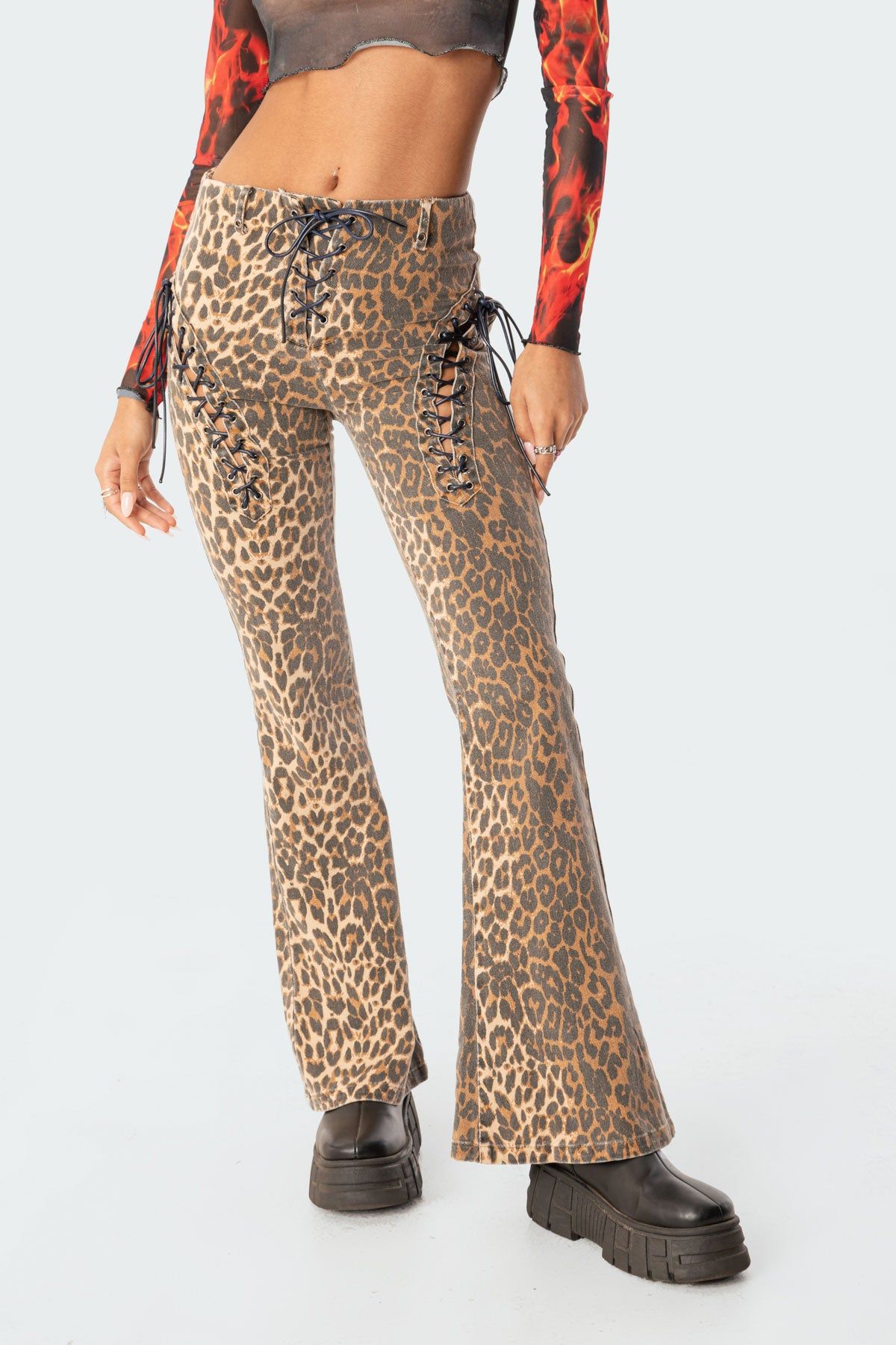 Leopard Lace-Up Flared Jeans sold by Edikted product image thumbnail 2