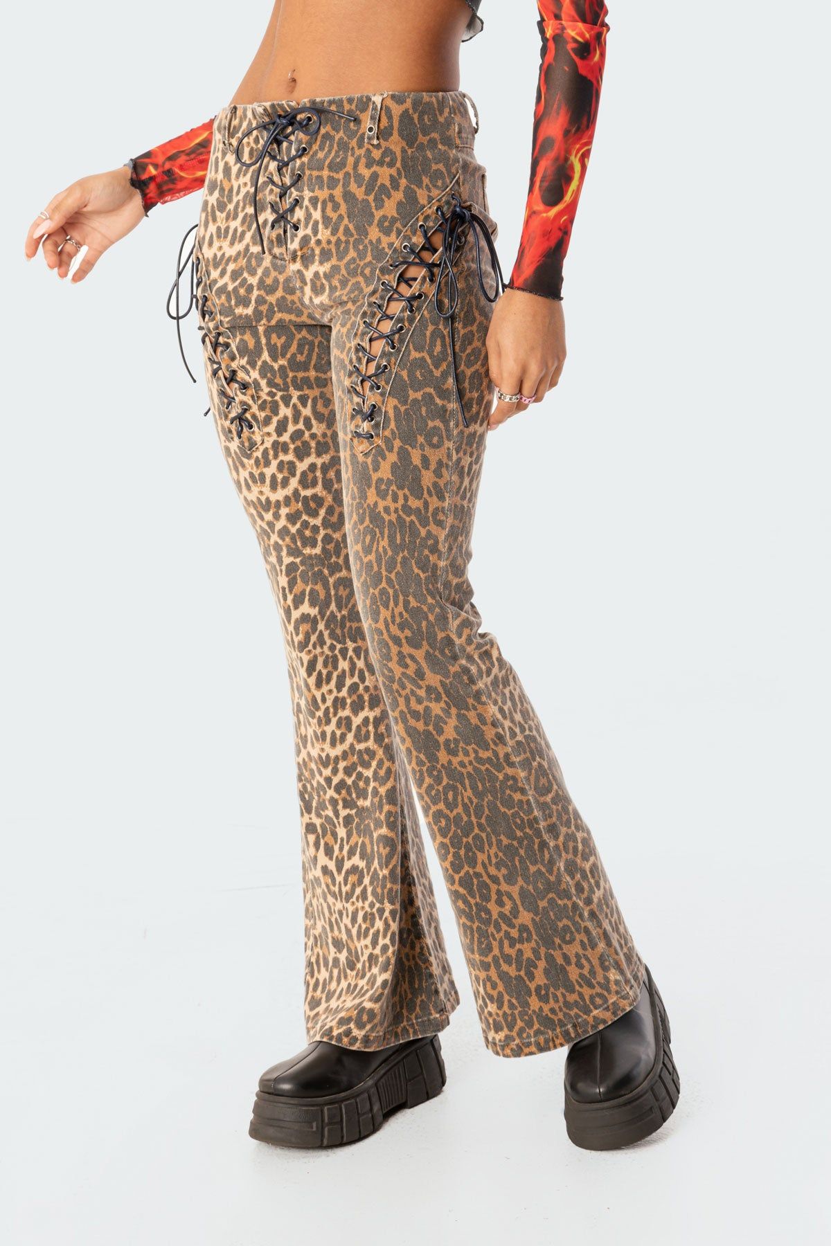Leopard Lace-Up Flared Jeans sold by Edikted product image thumbnail 4