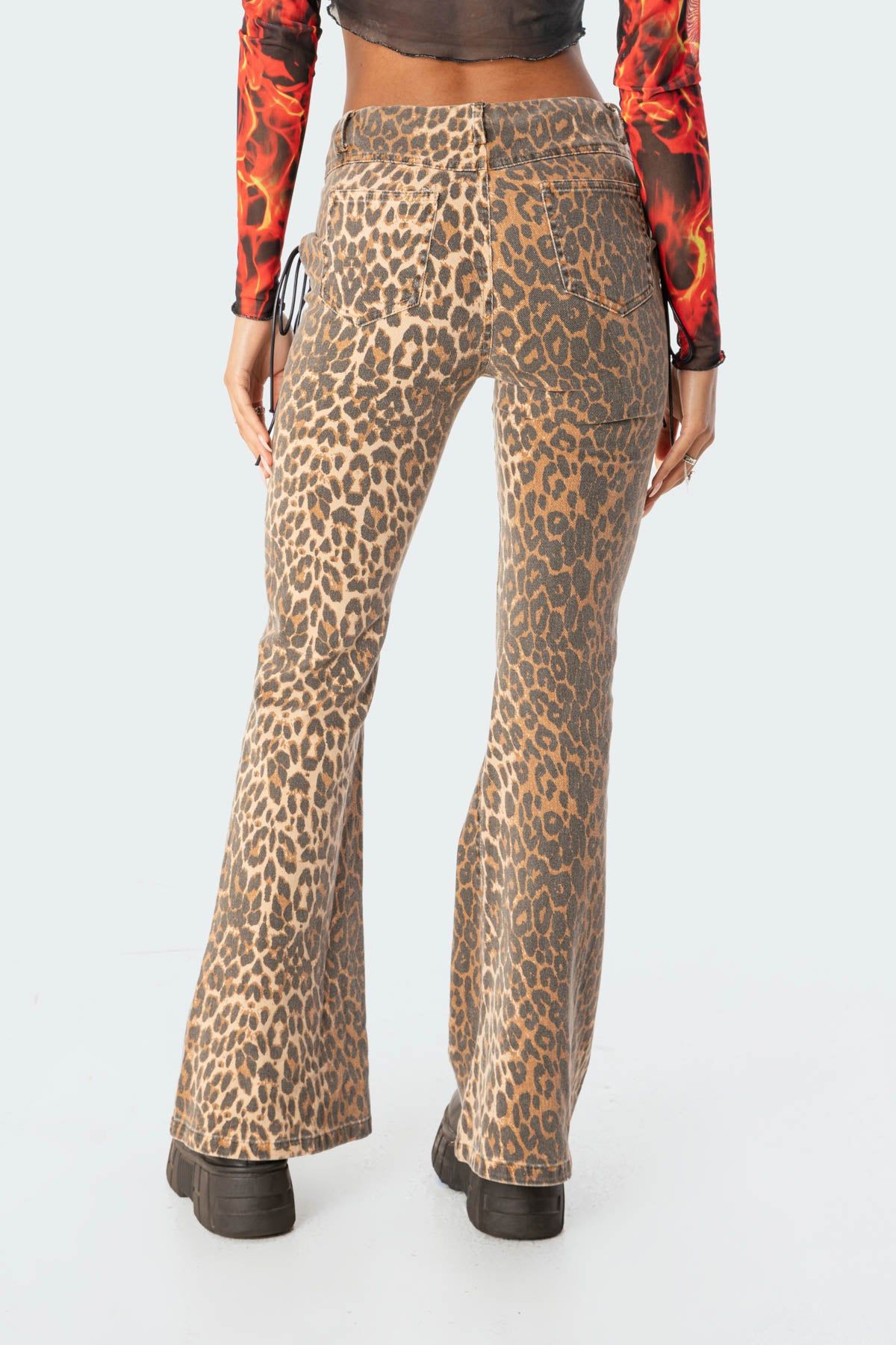 Leopard Lace-Up Flared Jeans sold by Edikted product image thumbnail 6