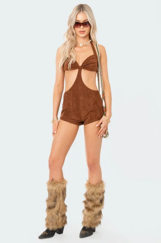 Elisha Faux Suede Romper made by Edikted
