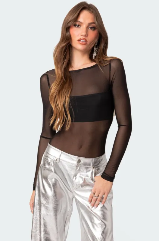 Sheer Mesh Bandeau Bodysuit sold by Edikted