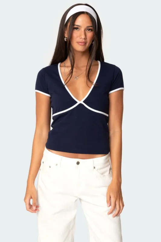 Alicia Contrast V Neck Top sold by Edikted