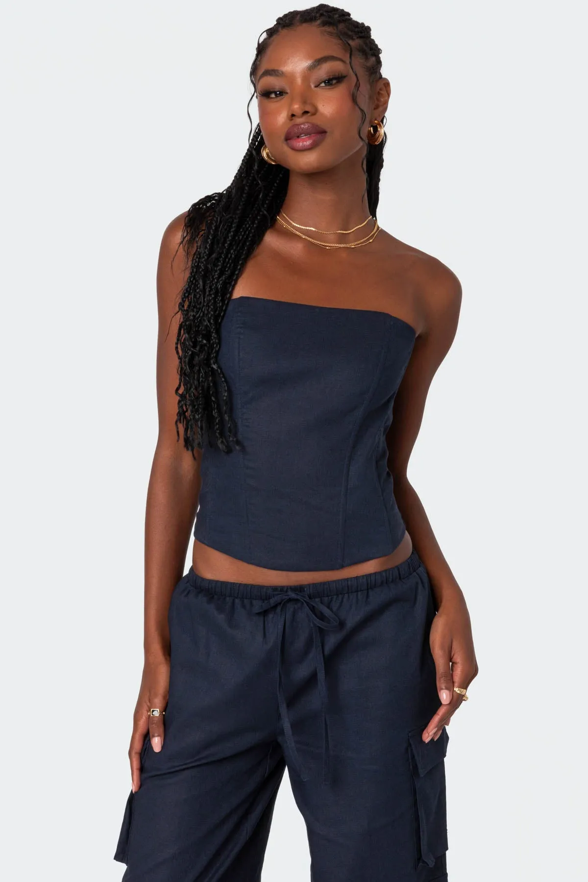 Bristol Linen Look Corset sold by Edikted