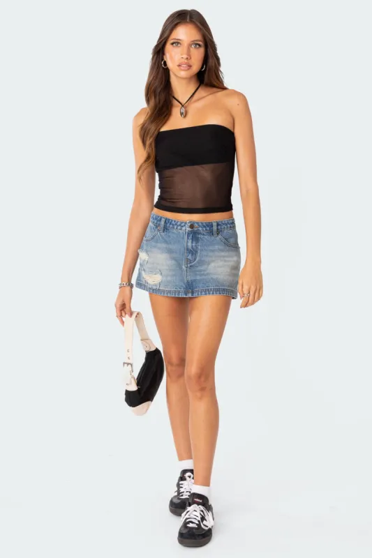 Distressed Denim Mini Skirt sold by Edikted