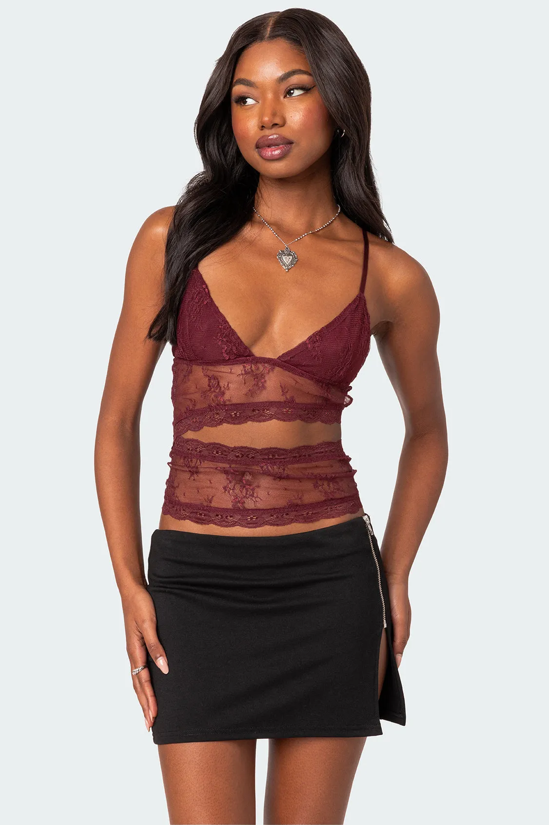 Spice Cut Out Sheer Lace Tank Top sold by Edikted