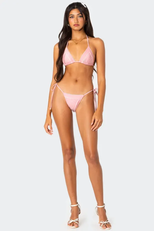 Contrast Polka Dot String Bikini Bottom sold by Edikted