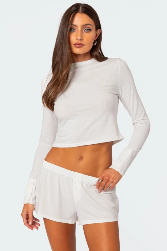 Homey Pointelle Long Sleeve T Shirt sold by Edikted