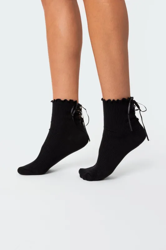 Lace Up Frilled Socks sold by Edikted
