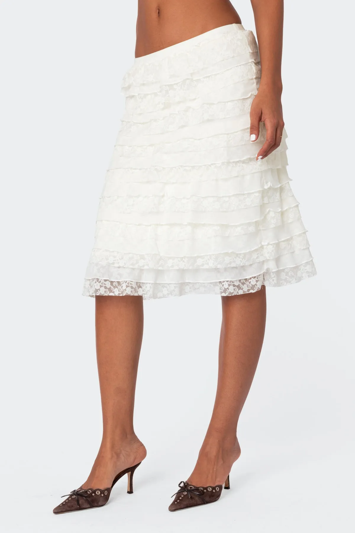 Louise Lace And Mesh Ruffle Midi Skirt sold by Edikted product image thumbnail 3