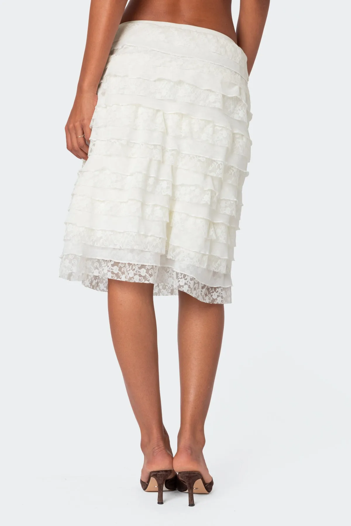 Louise Lace And Mesh Ruffle Midi Skirt sold by Edikted product image thumbnail 4