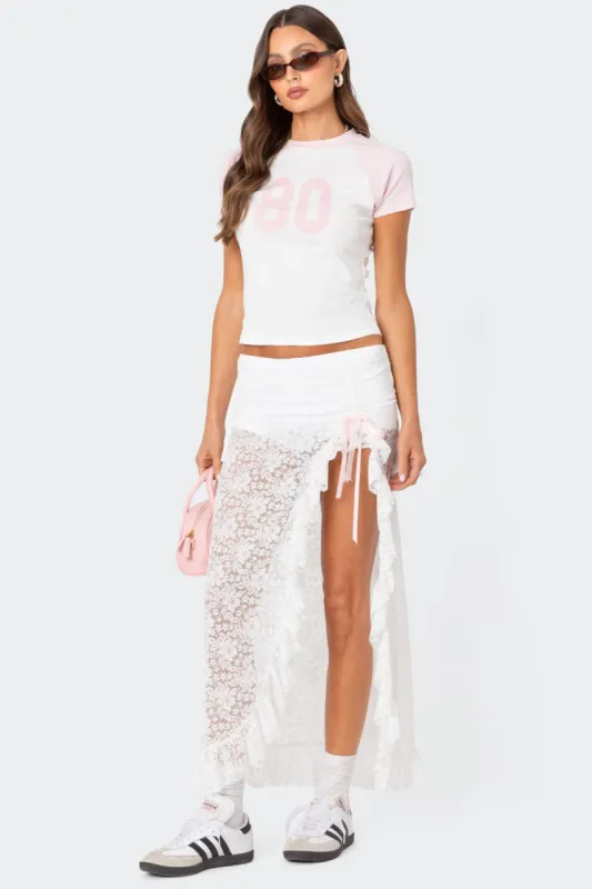 Ruffled Sheer Lace Maxi Skort sold by Edikted