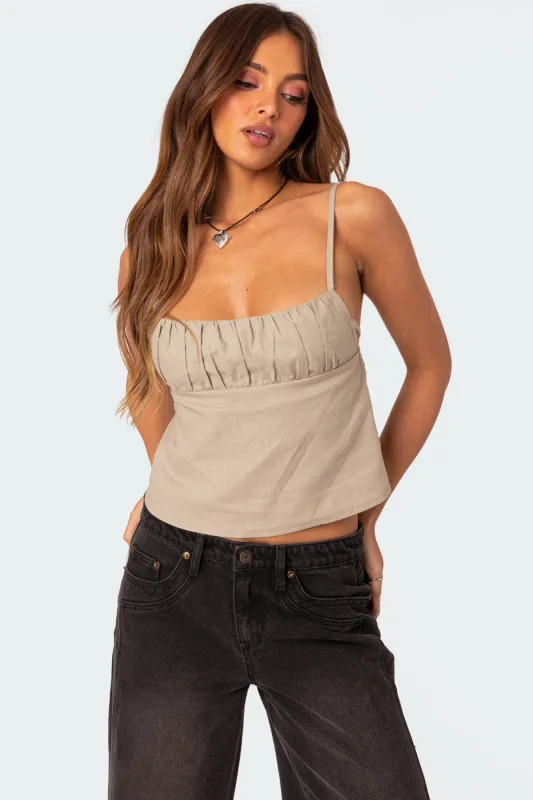 Linen Look Open Back Top sold by Edikted