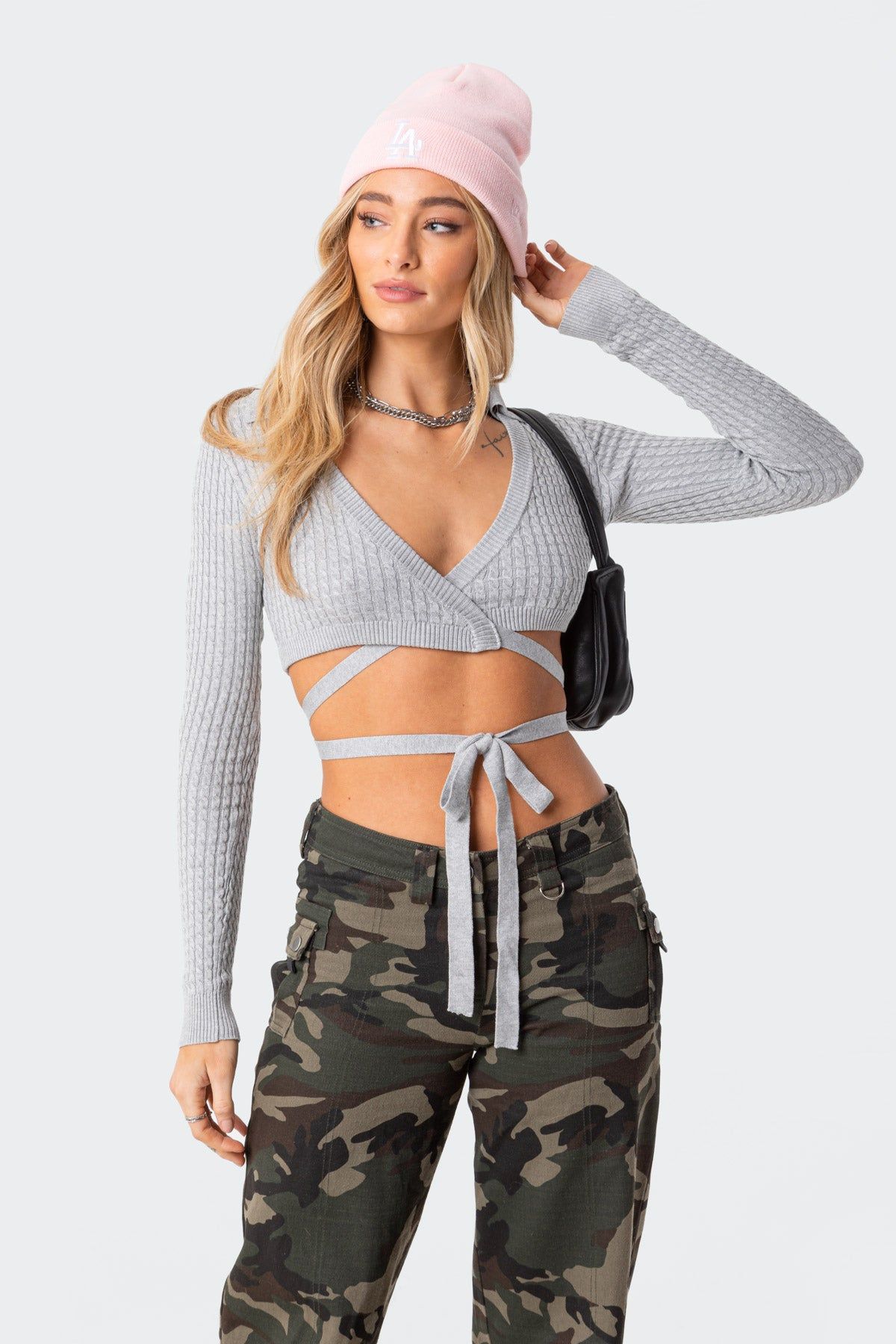 Elianna Knitted Wrap Top sold by Edikted