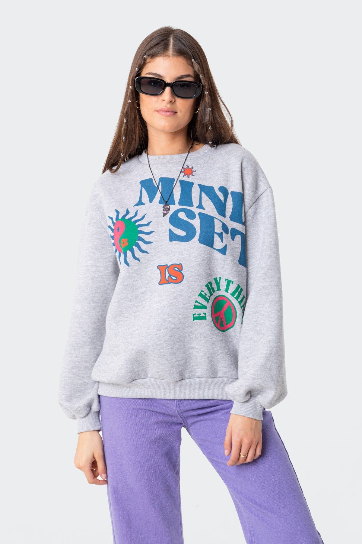Happy Mindset Sweatshirt sold by Edikted product image thumbnail 3