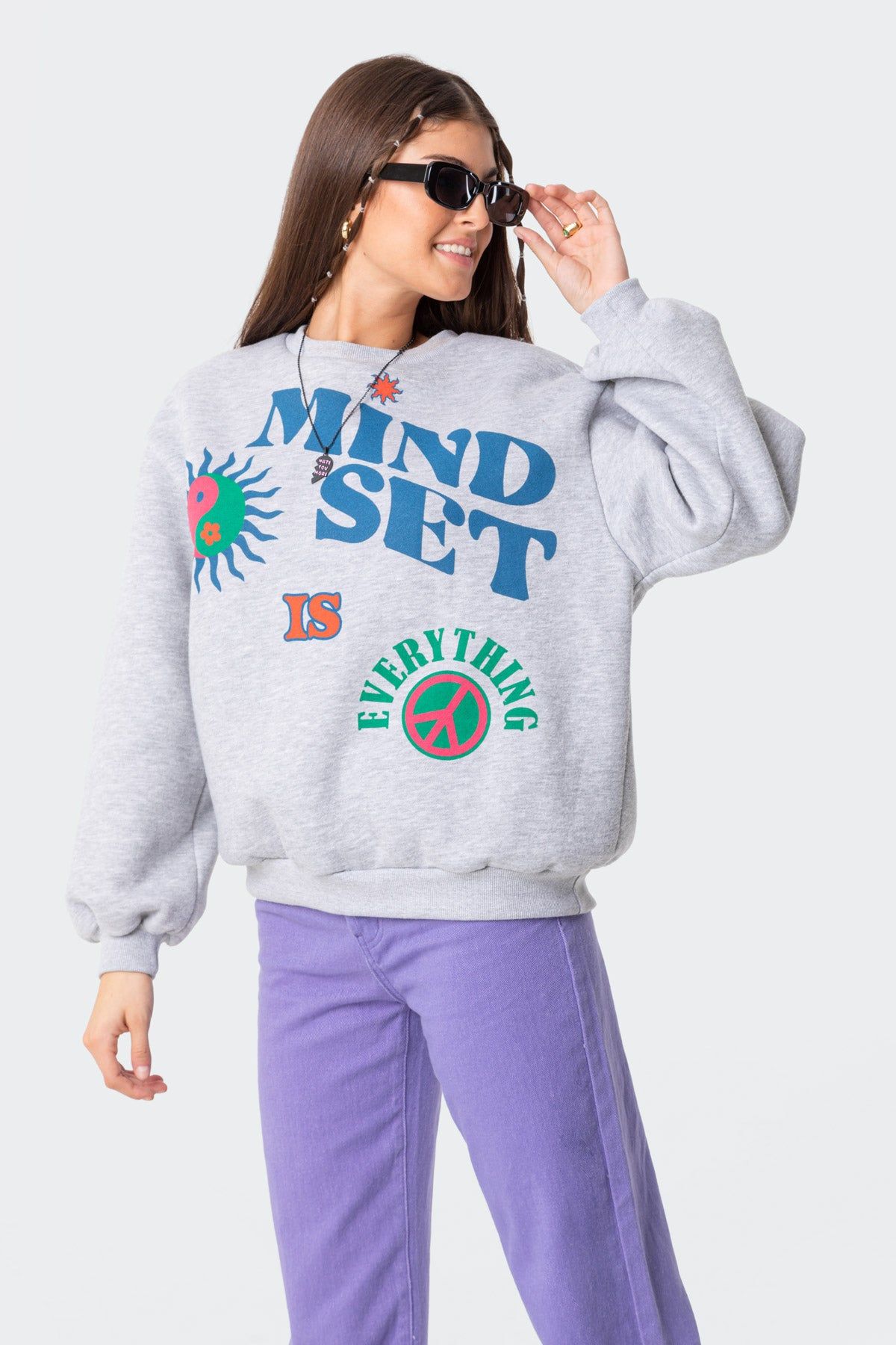 Happy Mindset Sweatshirt sold by Edikted