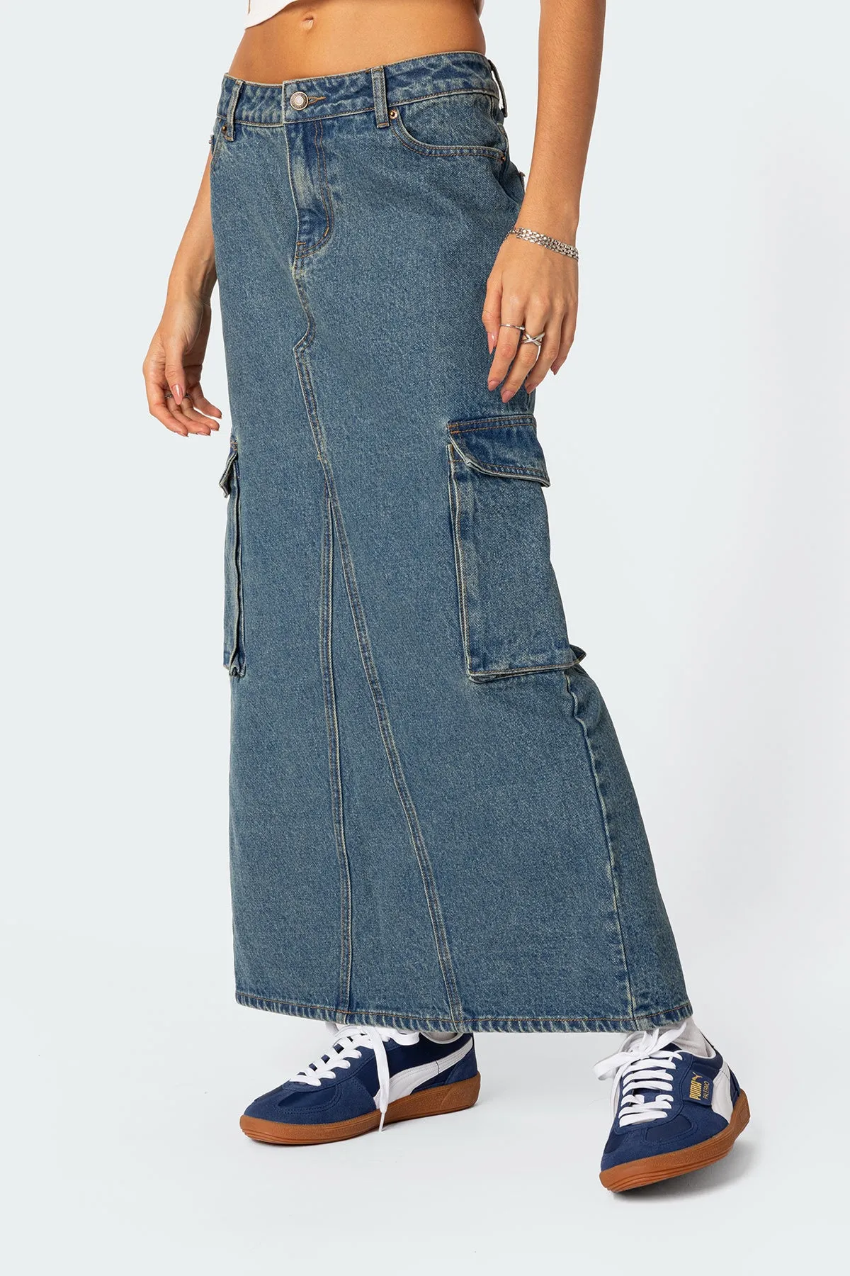 Slitted Cargo Denim Maxi Skirt sold by Edikted product image thumbnail 3
