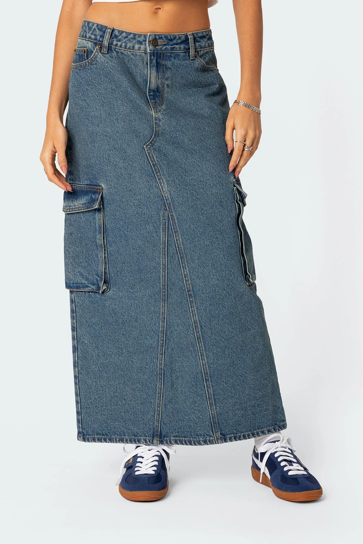 Slitted Cargo Denim Maxi Skirt sold by Edikted product image thumbnail 2