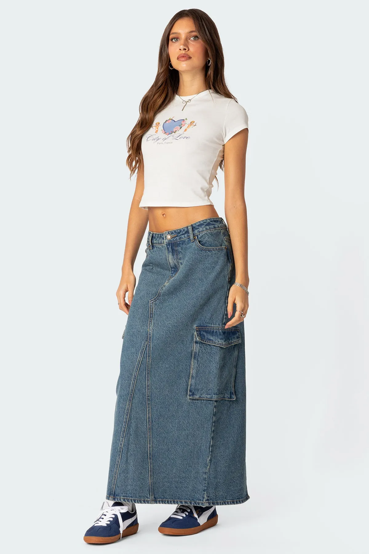 Slitted Cargo Denim Maxi Skirt sold by Edikted product image thumbnail 5