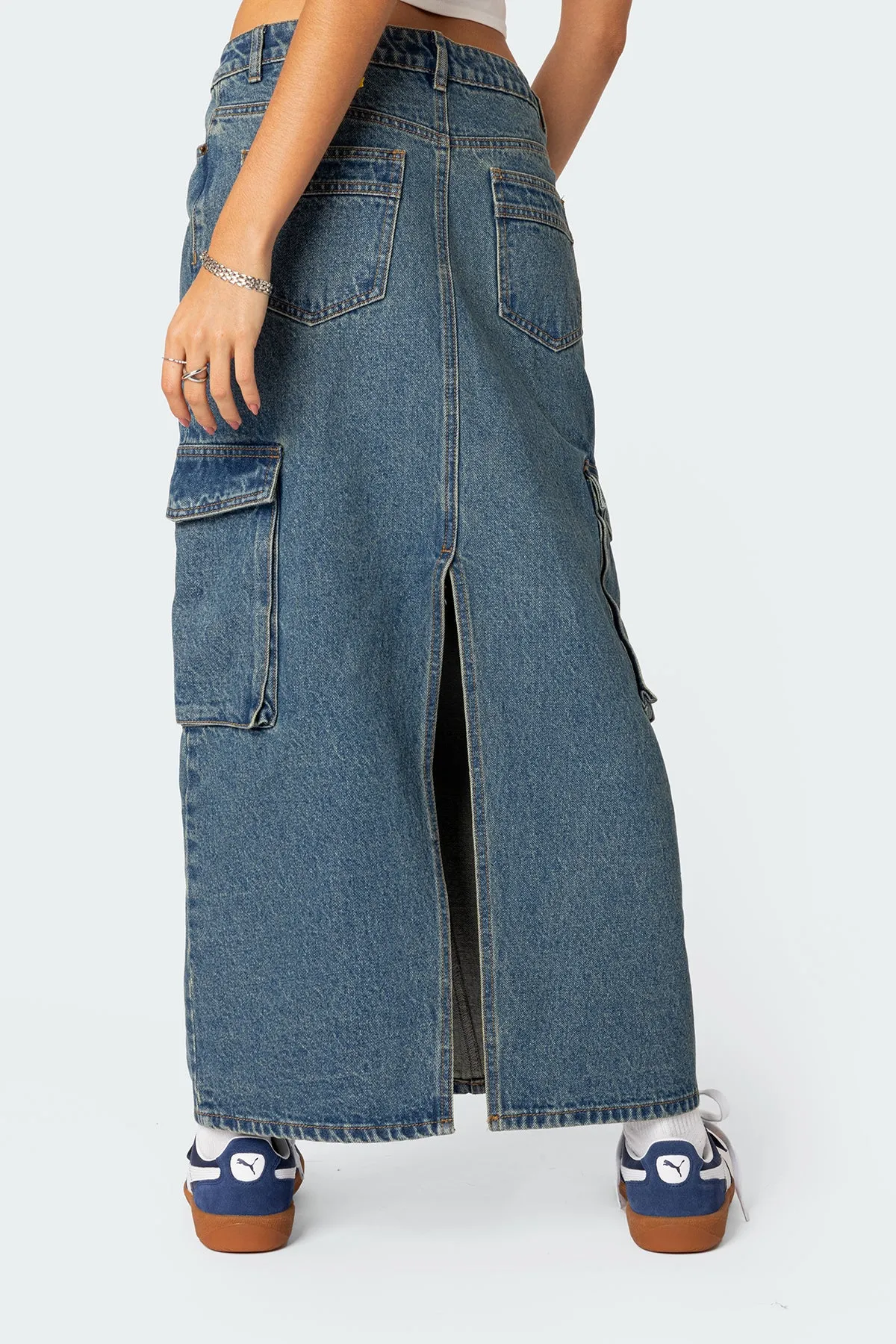 Slitted Cargo Denim Maxi Skirt sold by Edikted product image thumbnail 4