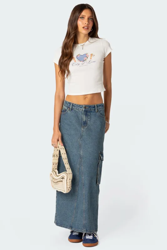 Slitted Cargo Denim Maxi Skirt sold by Edikted