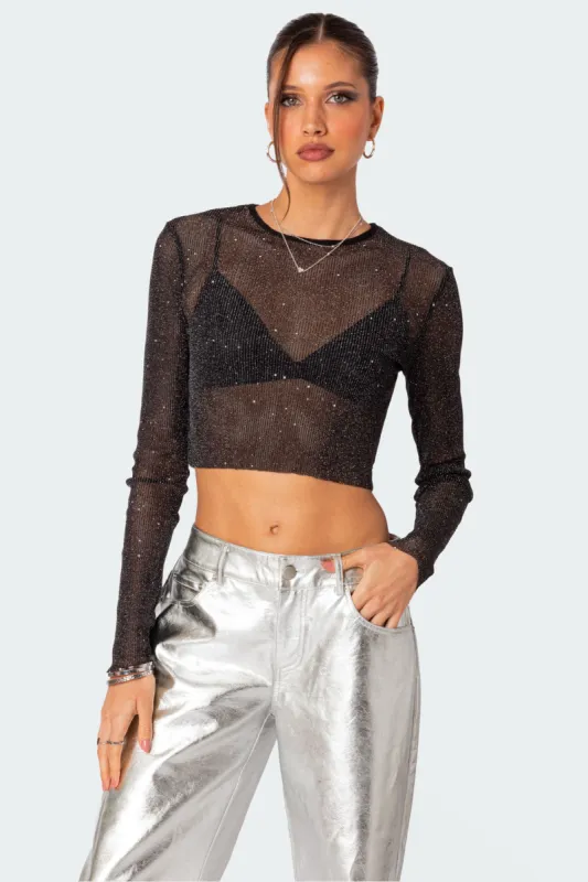 Marly Sheer Shimmer Sequin Top sold by Edikted