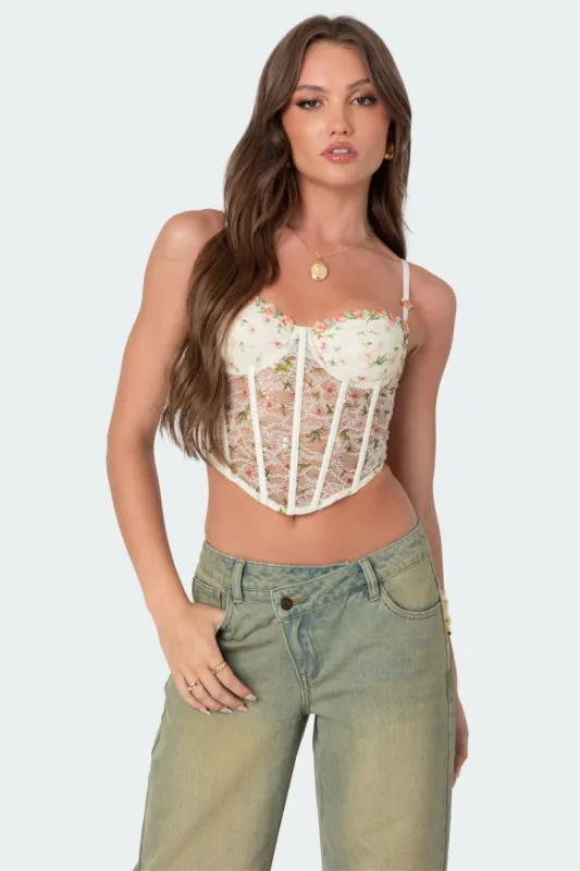 Embroidered Sheer Lace Corset sold by Edikted