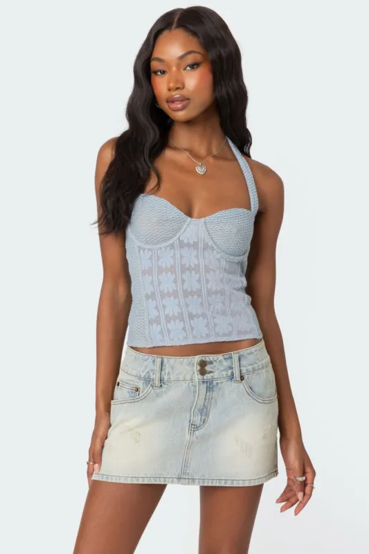 Mixed Crochet Cupped Top made by Edikted