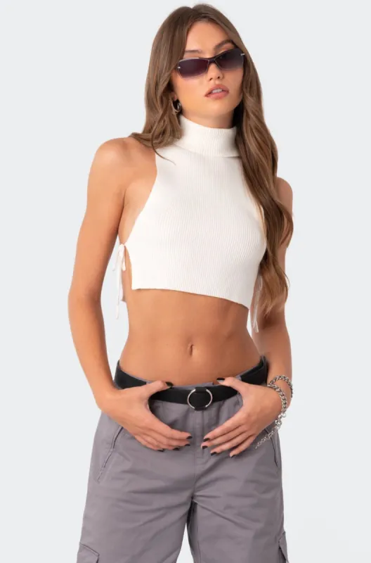 Knitted Side Lace-Up Top sold by Edikted