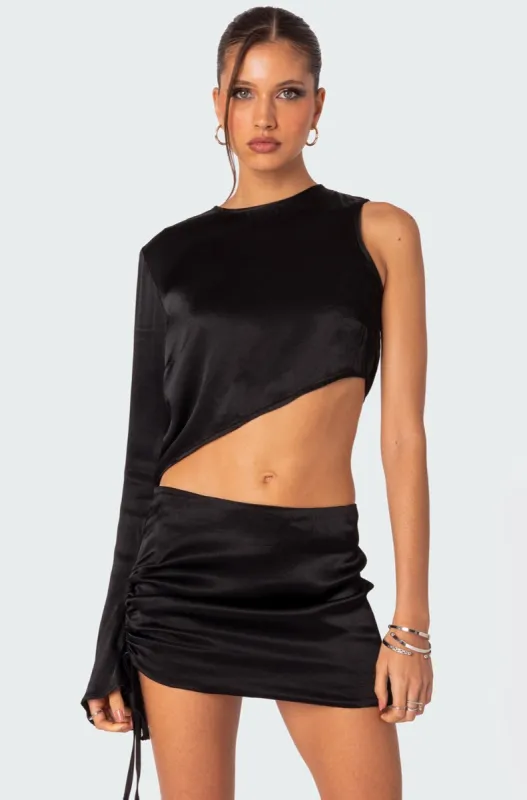 Solstice Asymmetric Satin Effect Top sold by Edikted