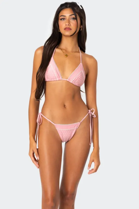 Contrast Polka Dot Triangle Bikini Top sold by Edikted