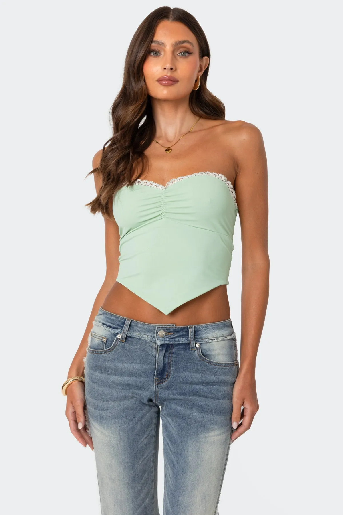 Cinched Strapless Triangle Top sold by Edikted