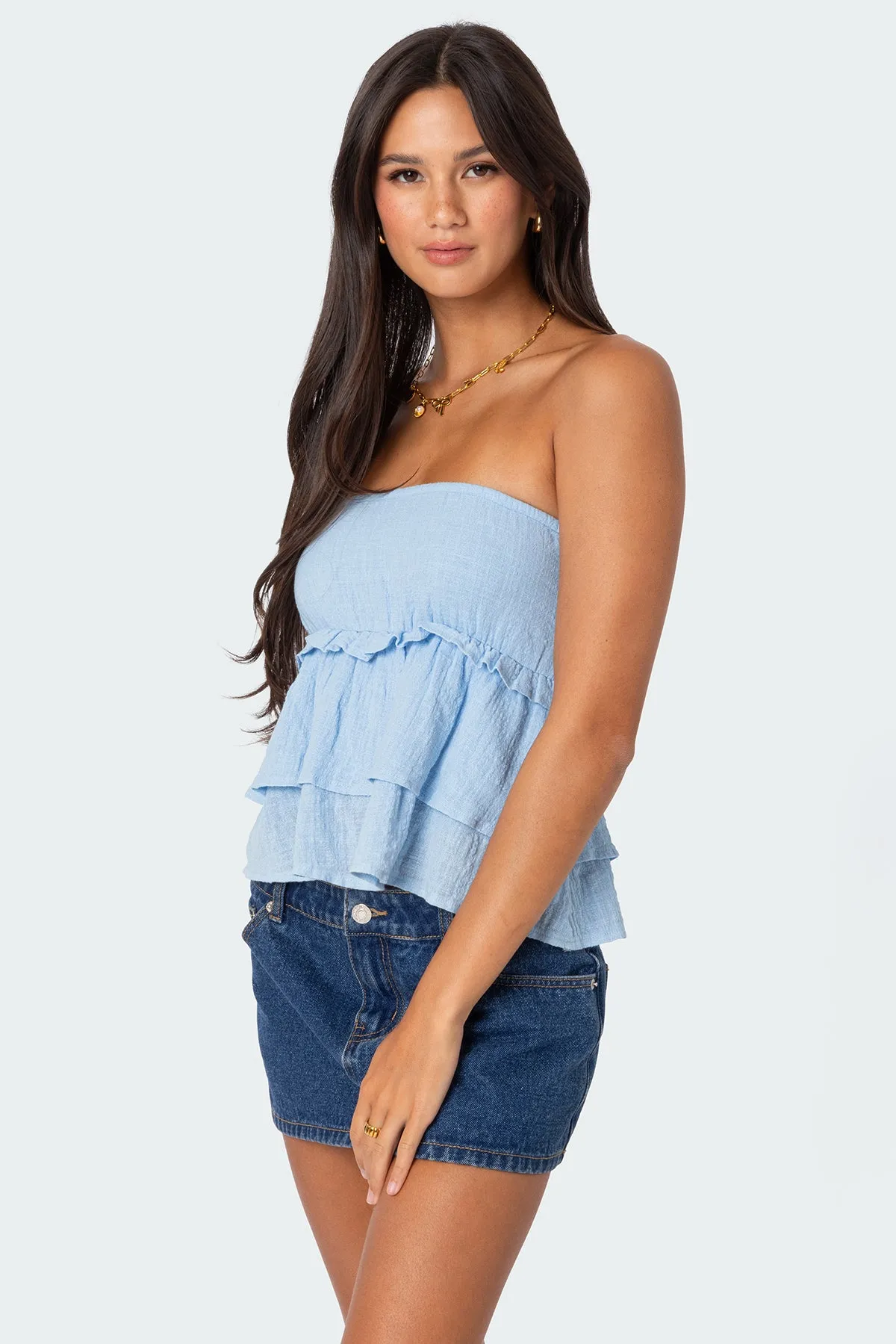 Linen Look Strapless Peplum Top sold by Edikted product image thumbnail 3