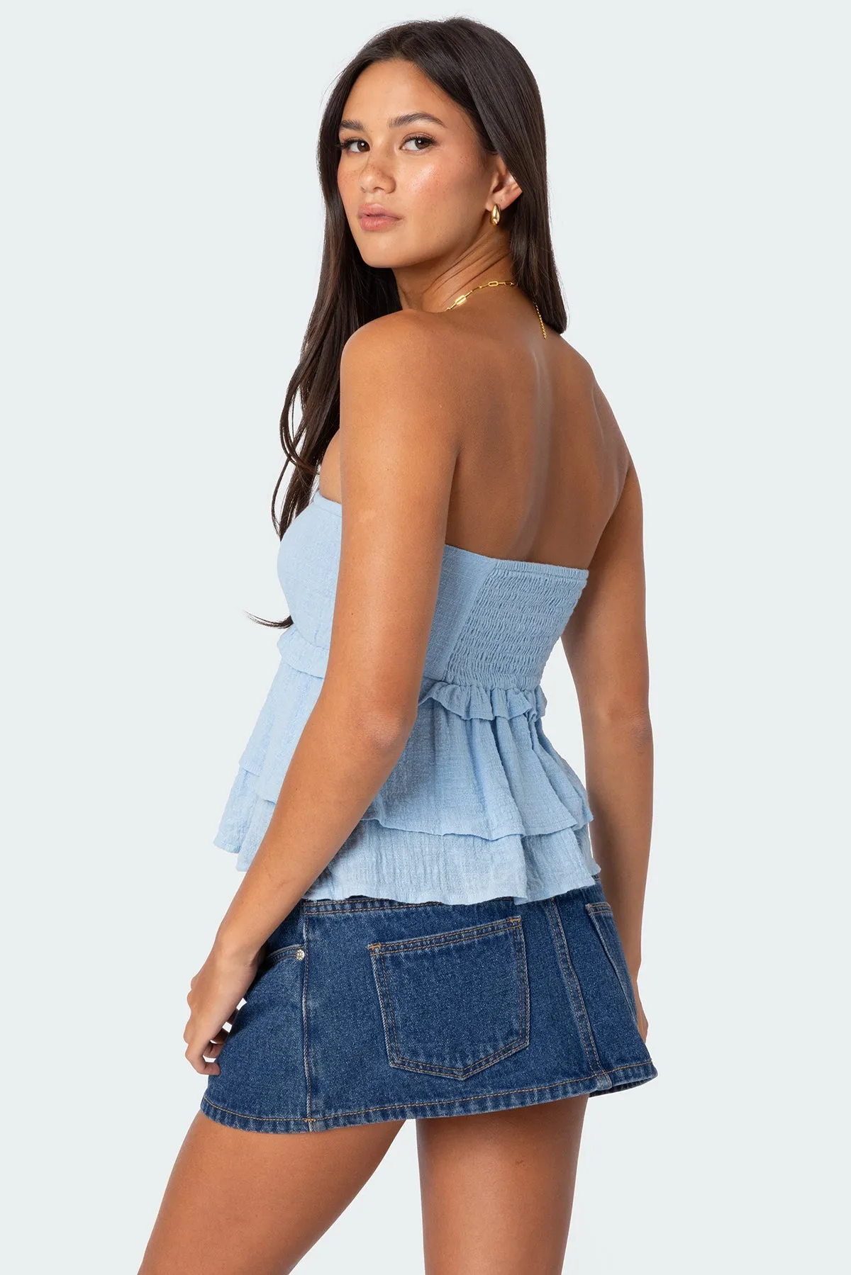 Linen Look Strapless Peplum Top sold by Edikted product image thumbnail 4
