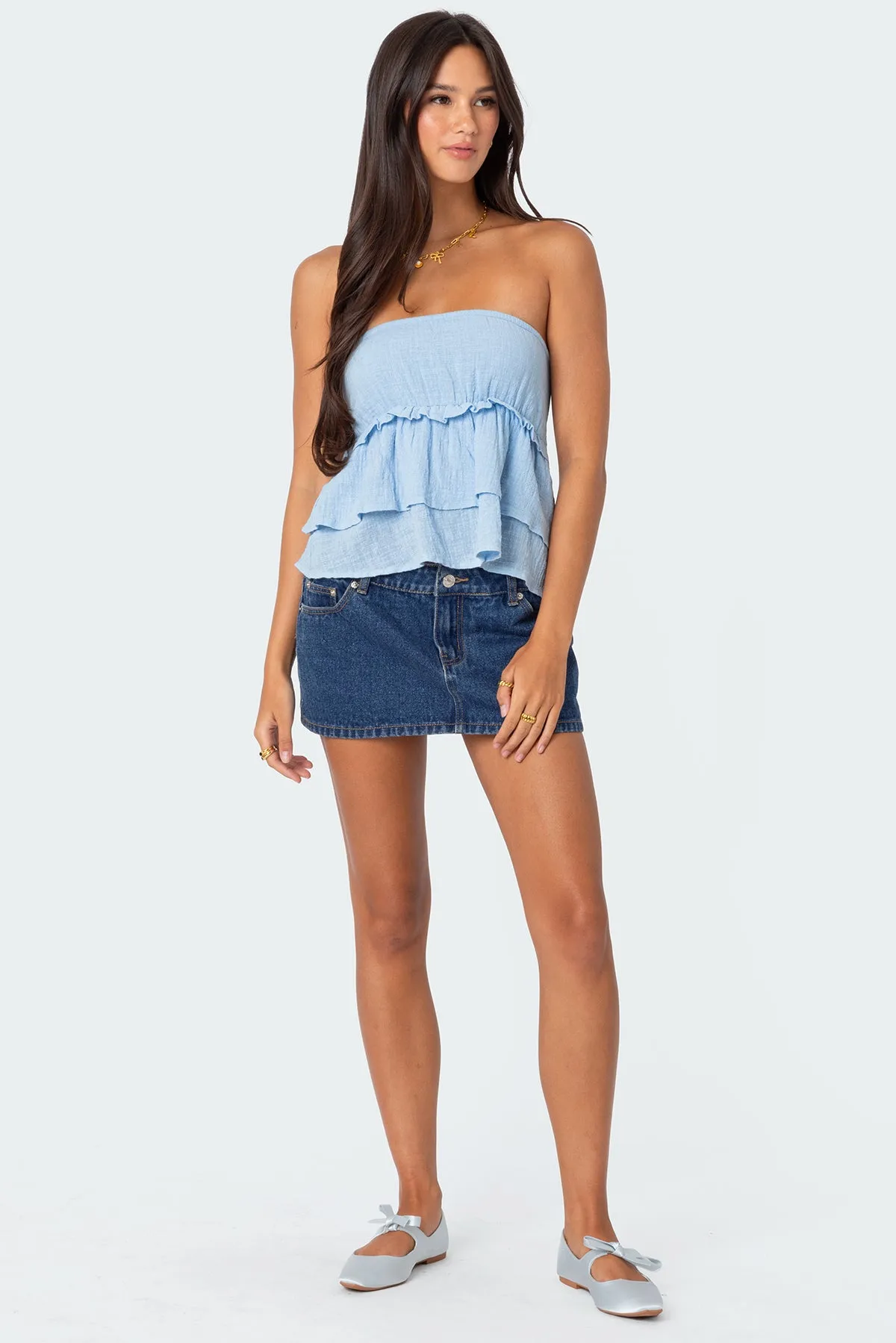 Linen Look Strapless Peplum Top sold by Edikted product image thumbnail 5