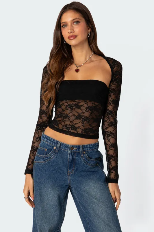 Addison Sheer Lace Two Piece Top sold by Edikted