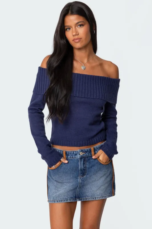 Tamara Fold Over Knit Top sold by Edikted